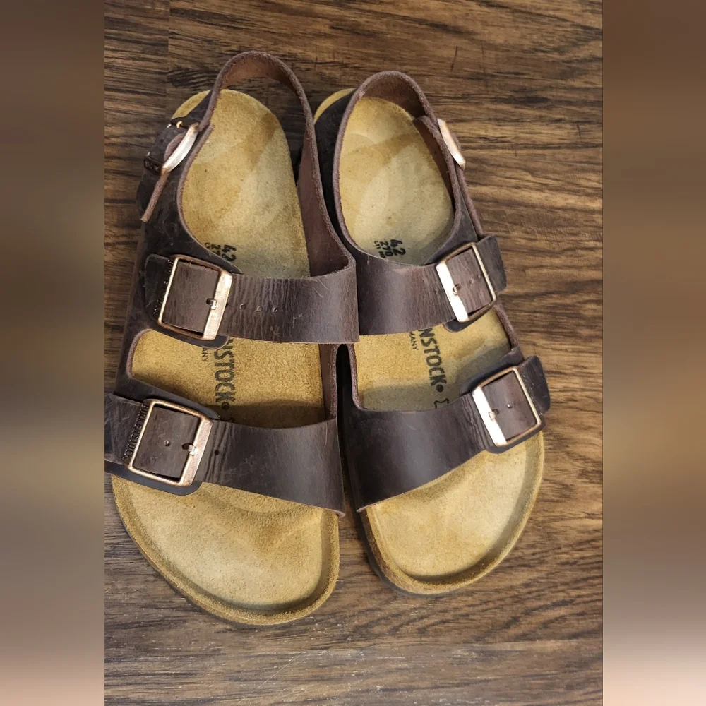 Birkenstock Milano Habana Brown Oiled Three Buckle Sandals Size 42